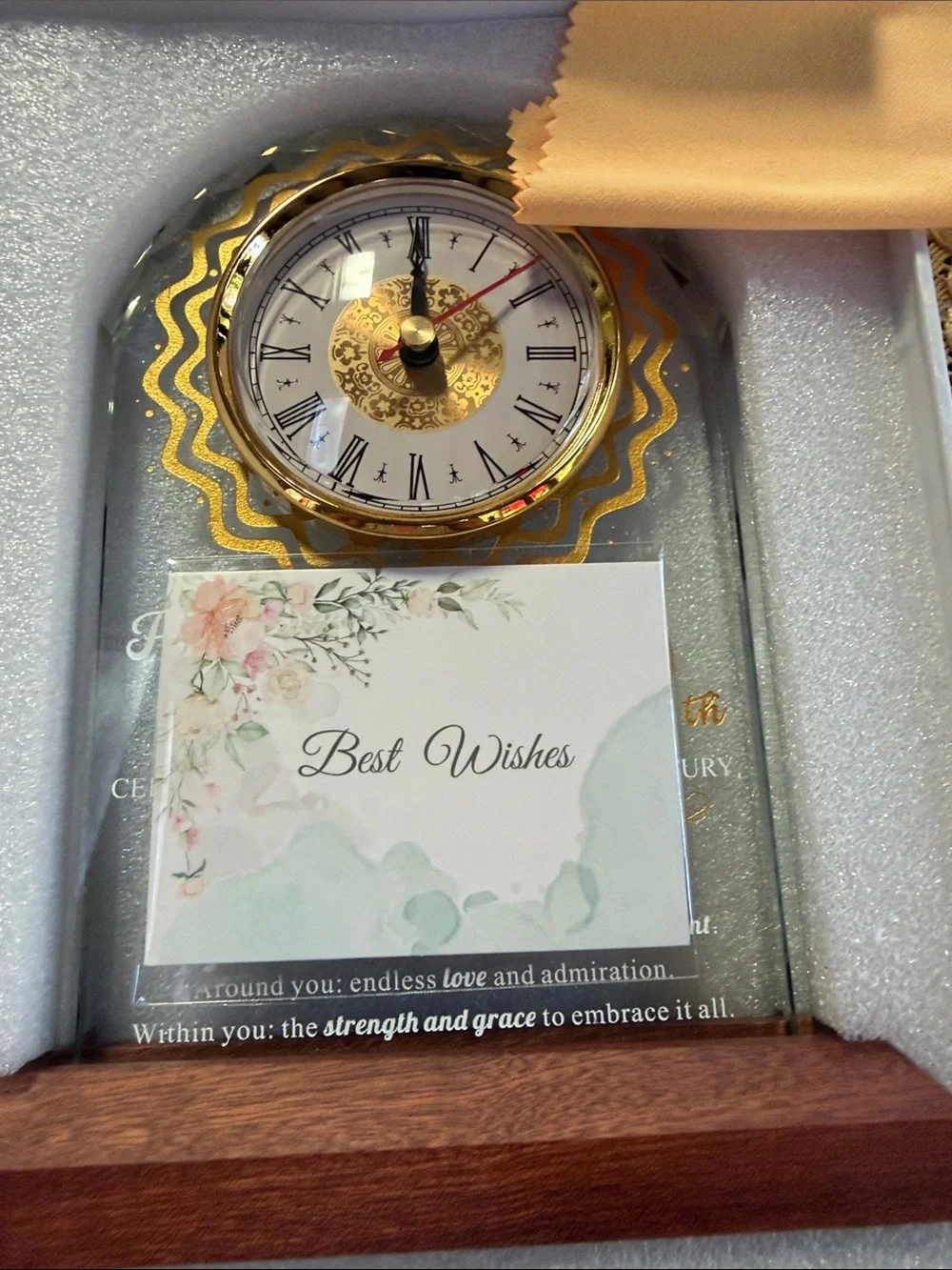 Gold Accent 90th Birthday Glass Clock Plaque